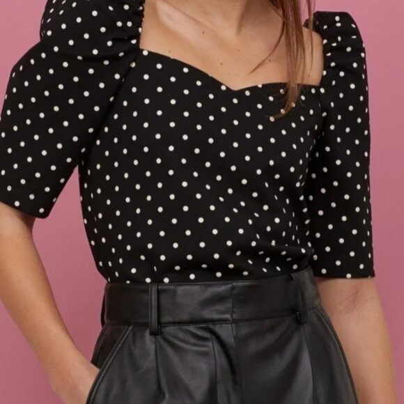H&M Polka Dot Puff Sleeve Top Size M - Picture 15 of 15